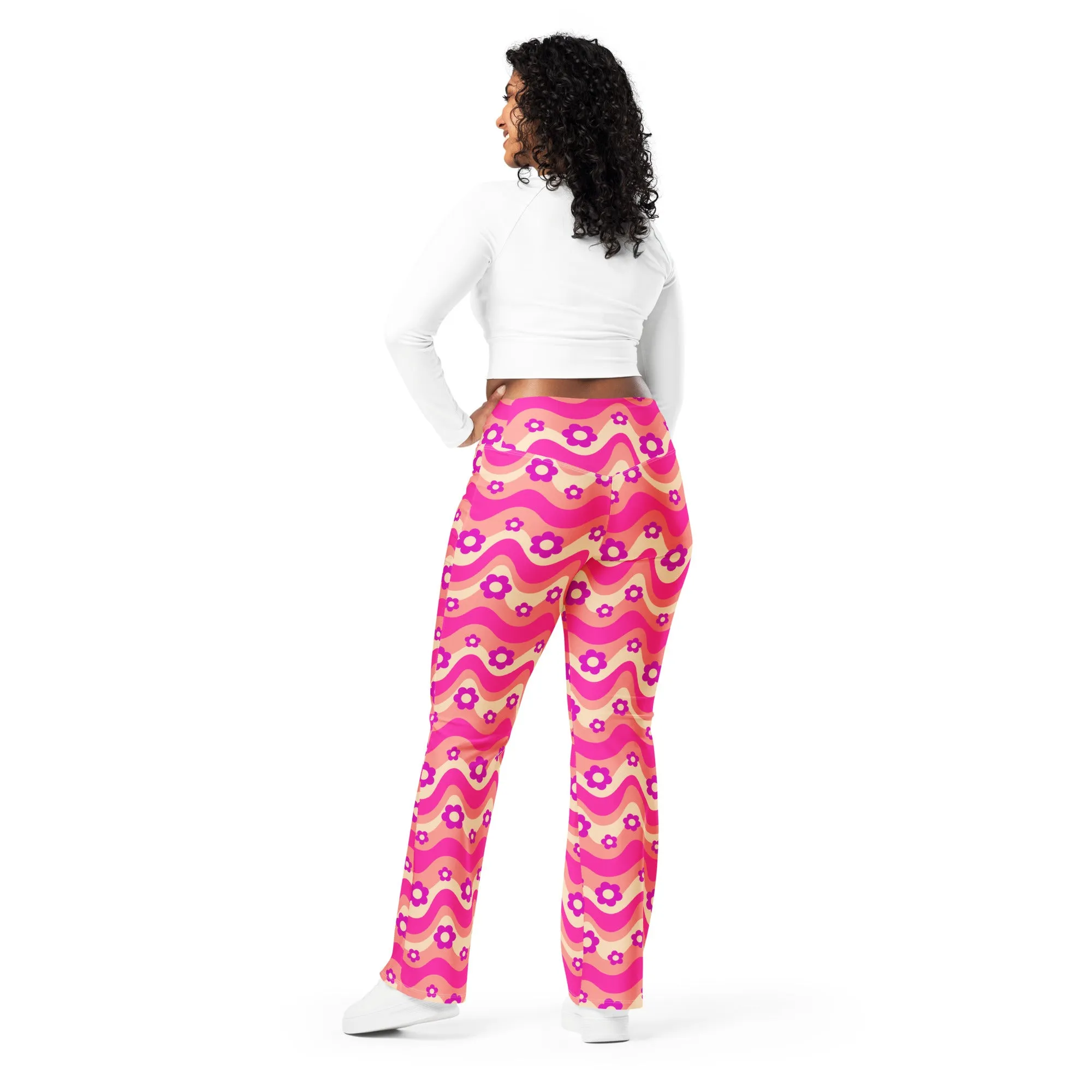 Flower Power Pink Flare Leggings