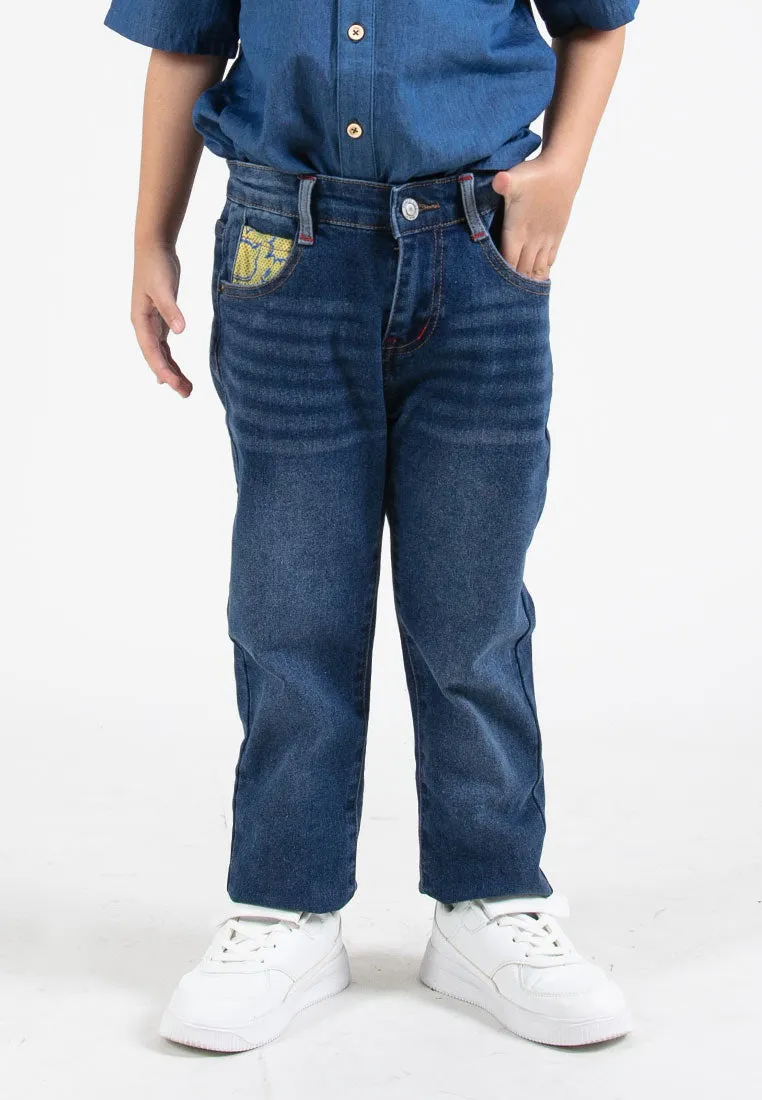 Forest Kids Boys Elastic Waisted Denim Jeans Boy Stretchable Denim Long Pants | Seluar Jeans Budak Lelaki - FK10056