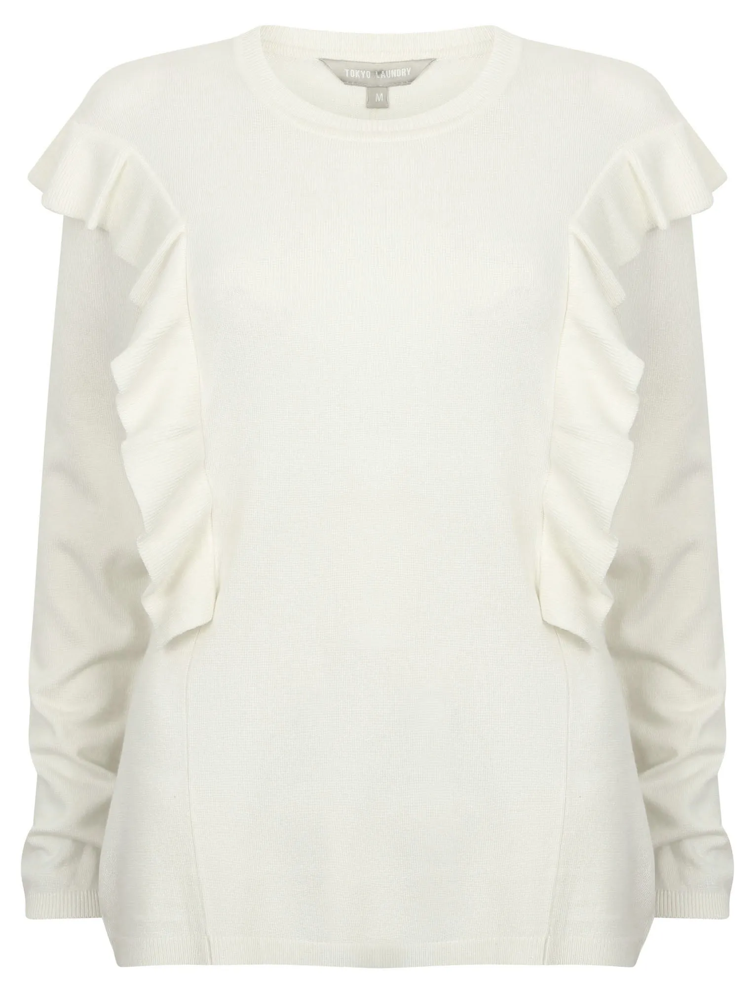 Gardenia Crew Neck Knitted Jumper with Frills in Cream - Tokyo Laundry