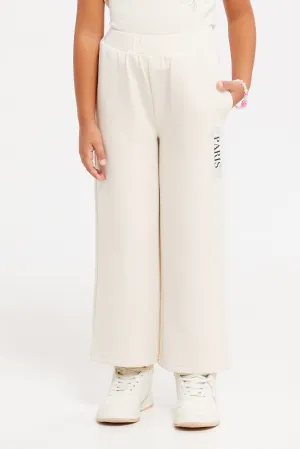 Girls Beige Printed Track Pants