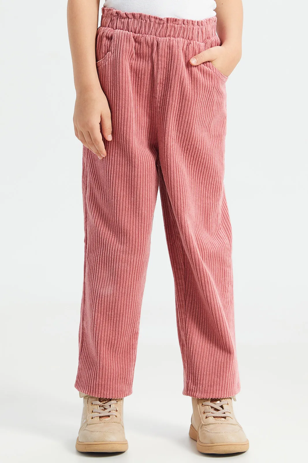 Girls Pink Elastic Wide Leg Trouser