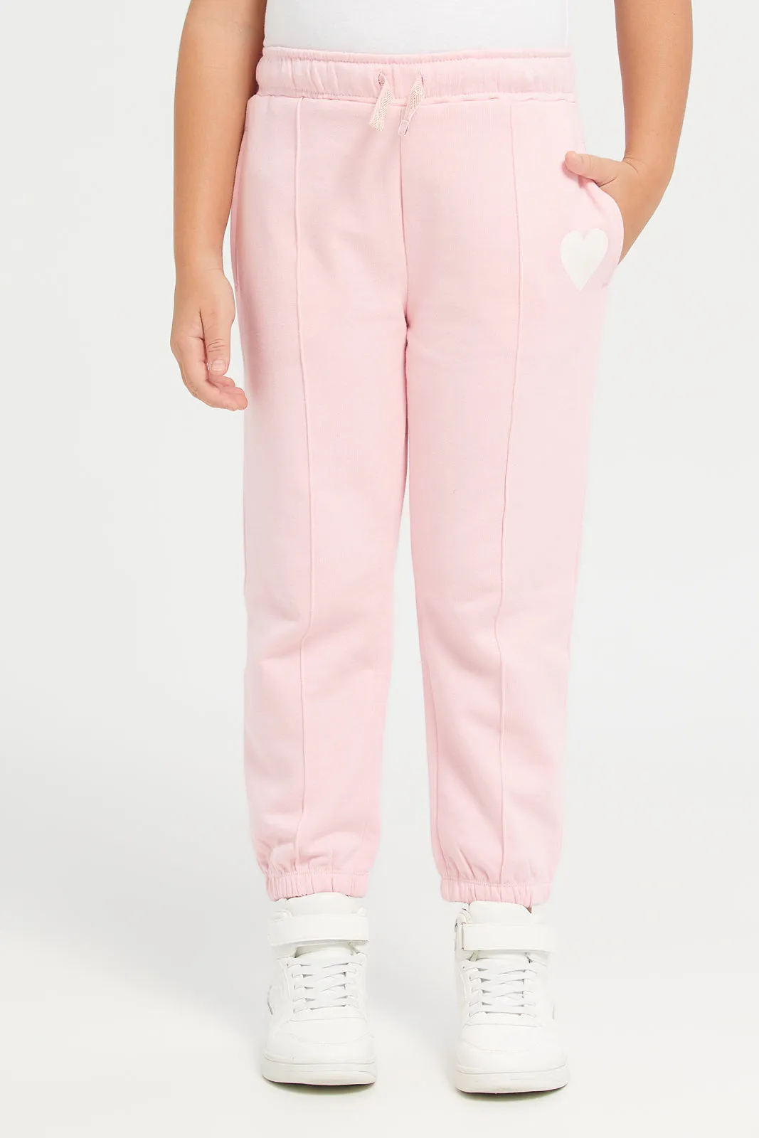 Girls Pink Heart Print Track Pants