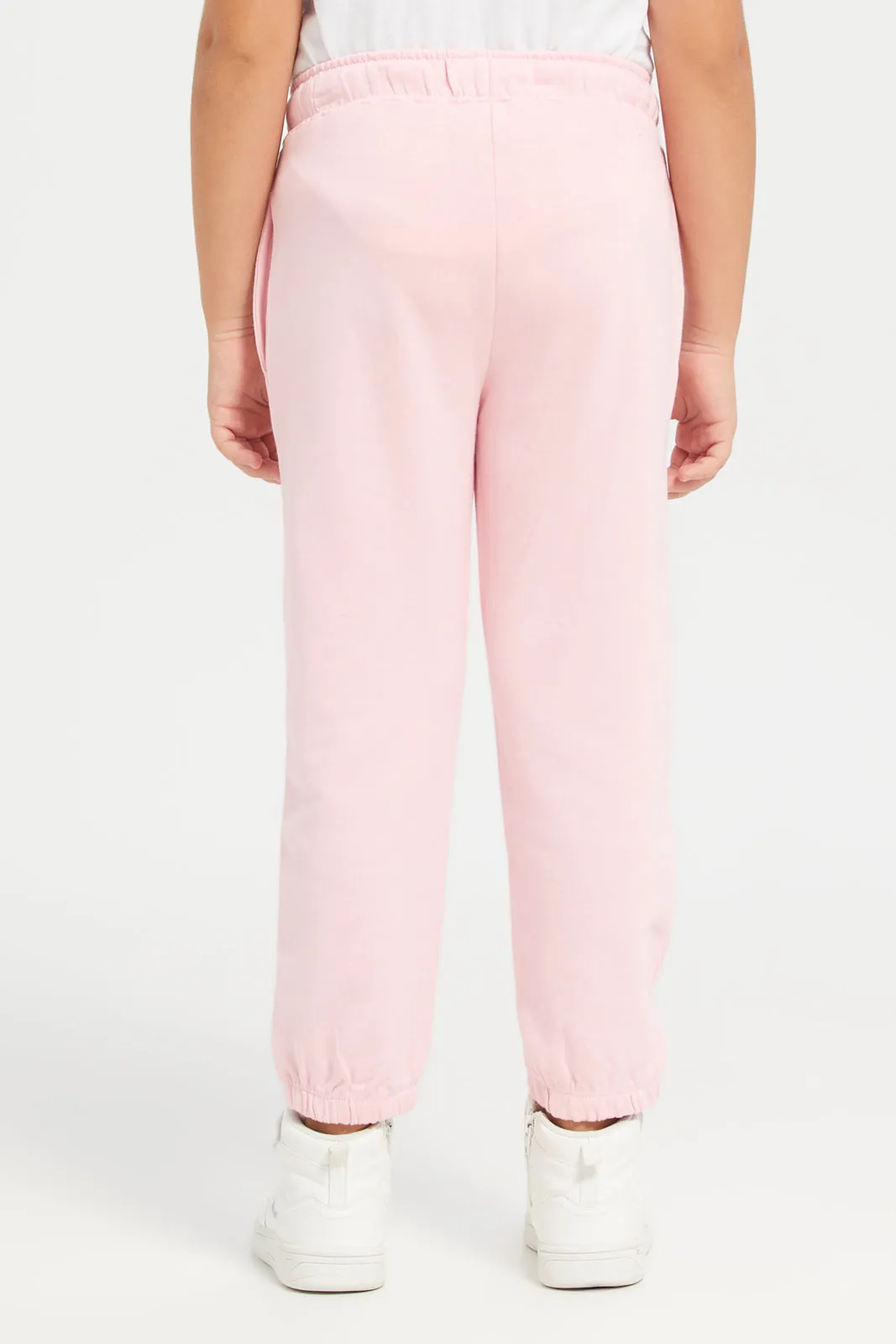 Girls Pink Heart Print Track Pants