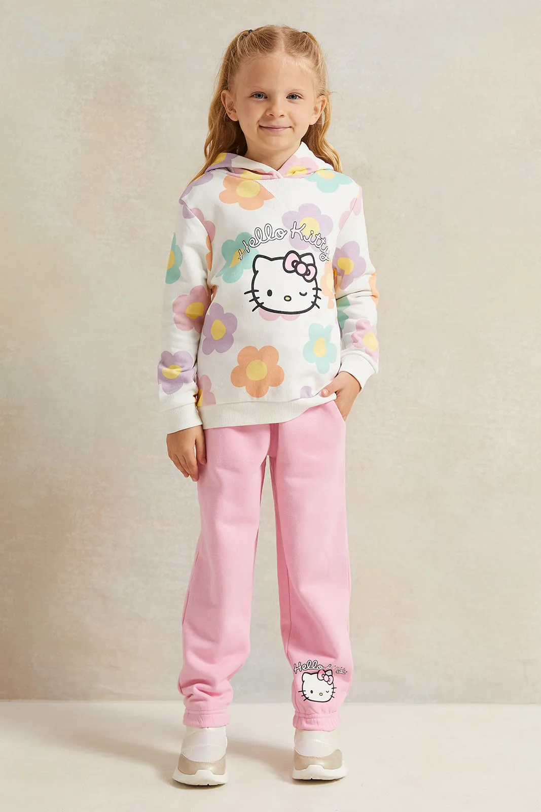 Girls Pink Hello Kitty Print Active Pants