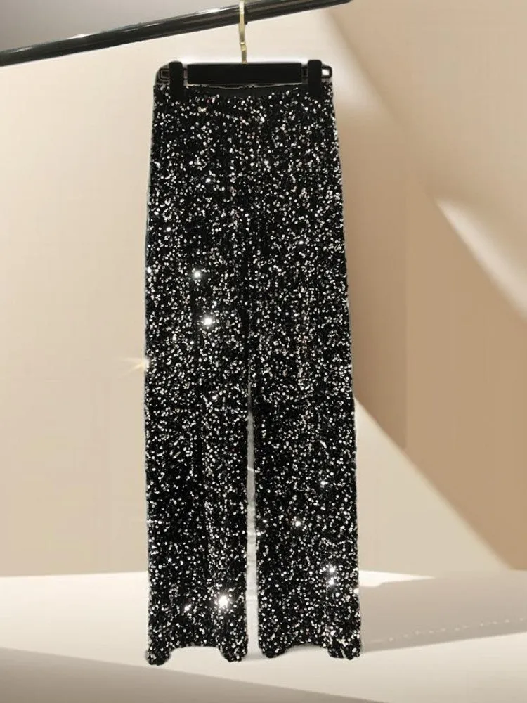 Gorgeous Style High waist wide leg sparkling pants