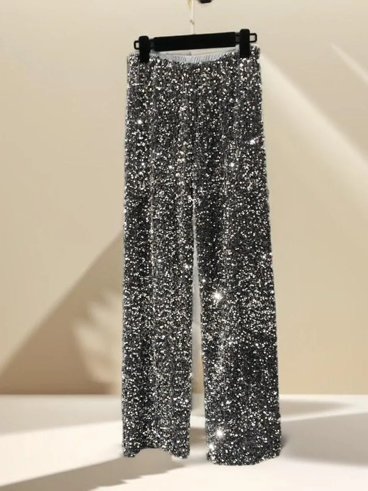 Gorgeous Style High waist wide leg sparkling pants