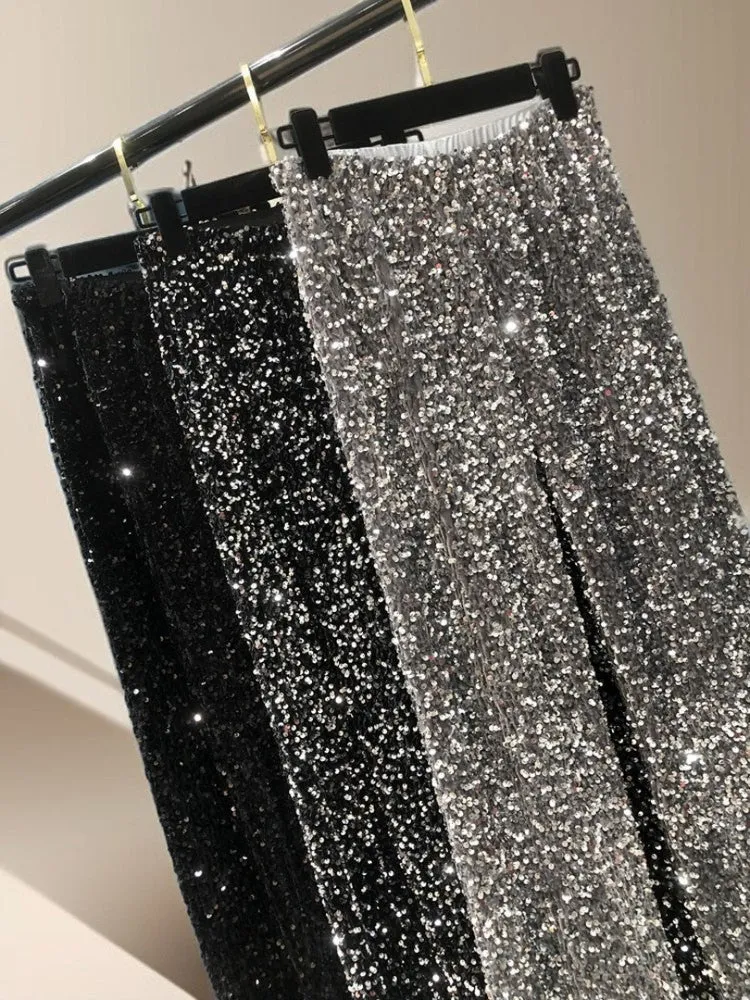 Gorgeous Style High waist wide leg sparkling pants