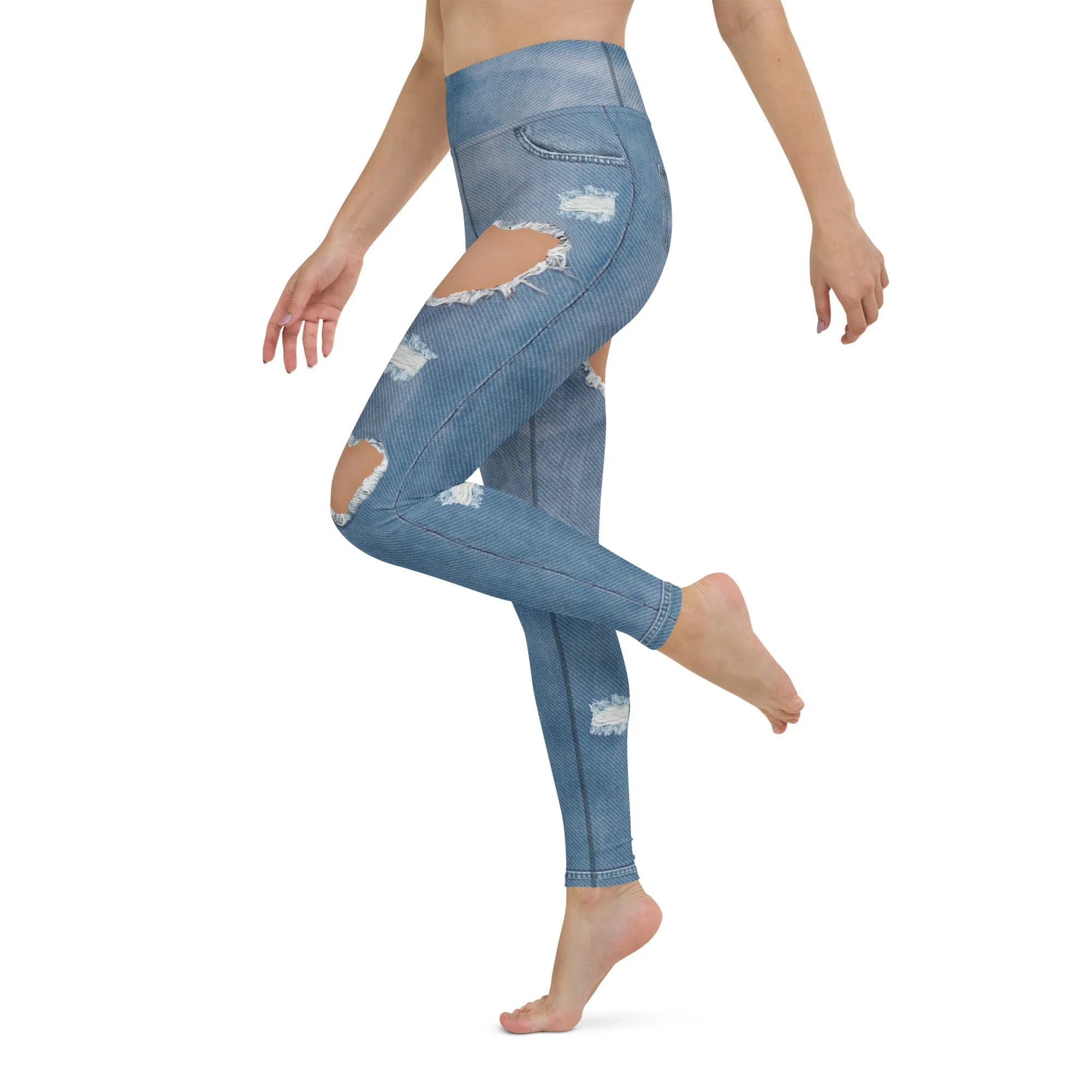 Heart Slit Denim Yoga Leggings