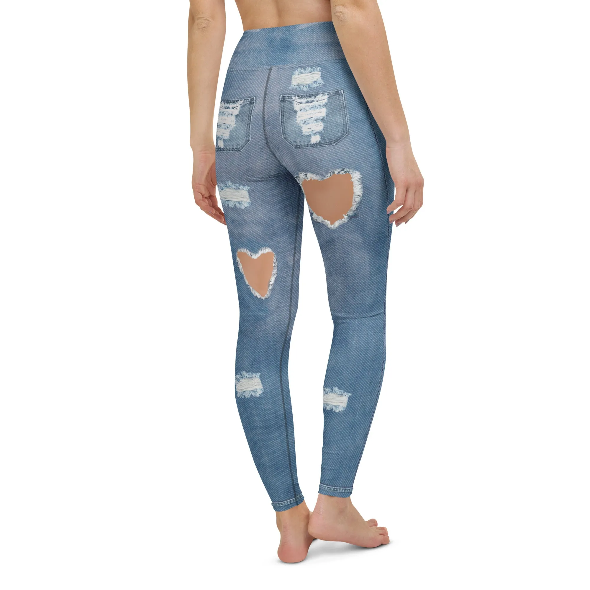 Heart Slit Denim Yoga Leggings