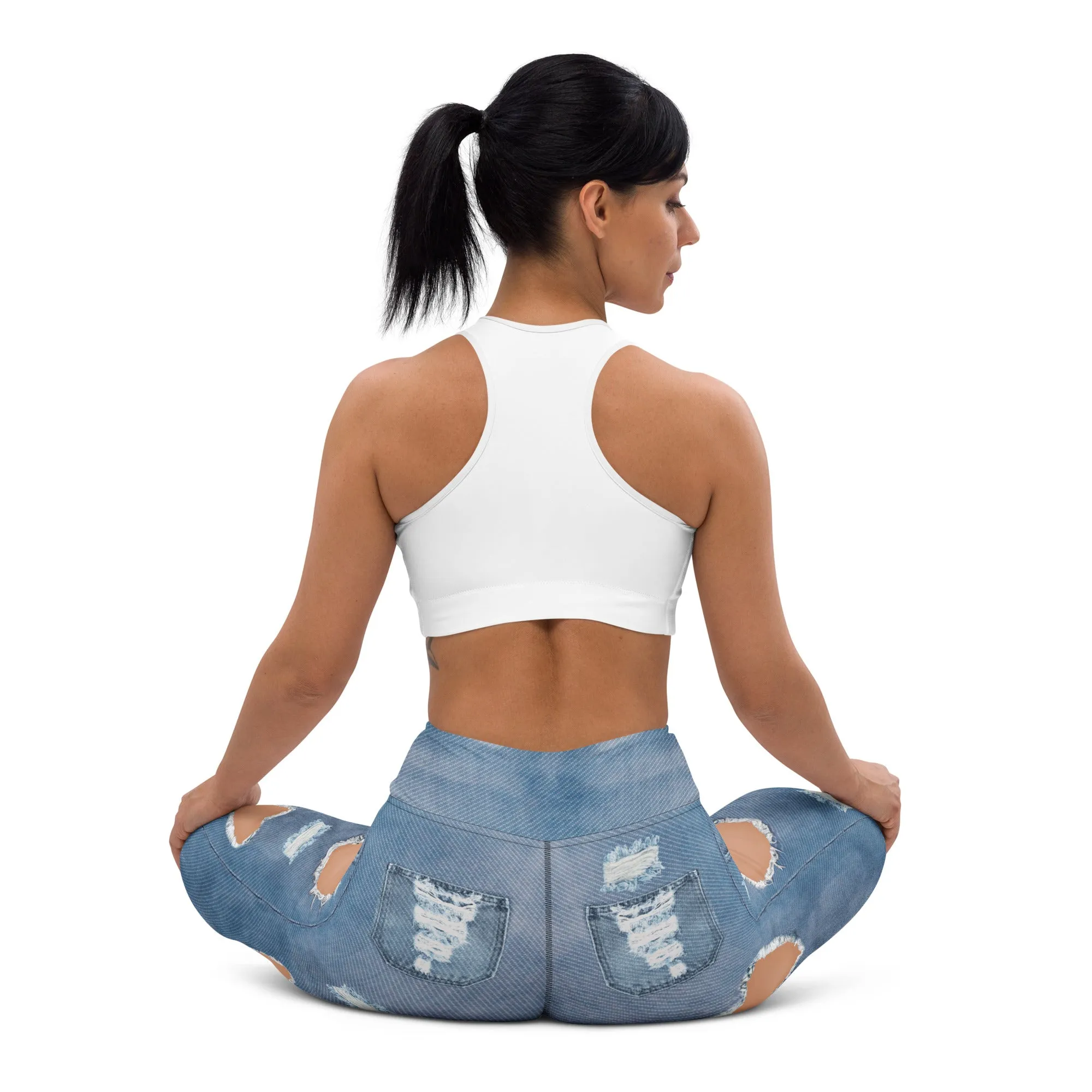 Heart Slit Denim Yoga Leggings