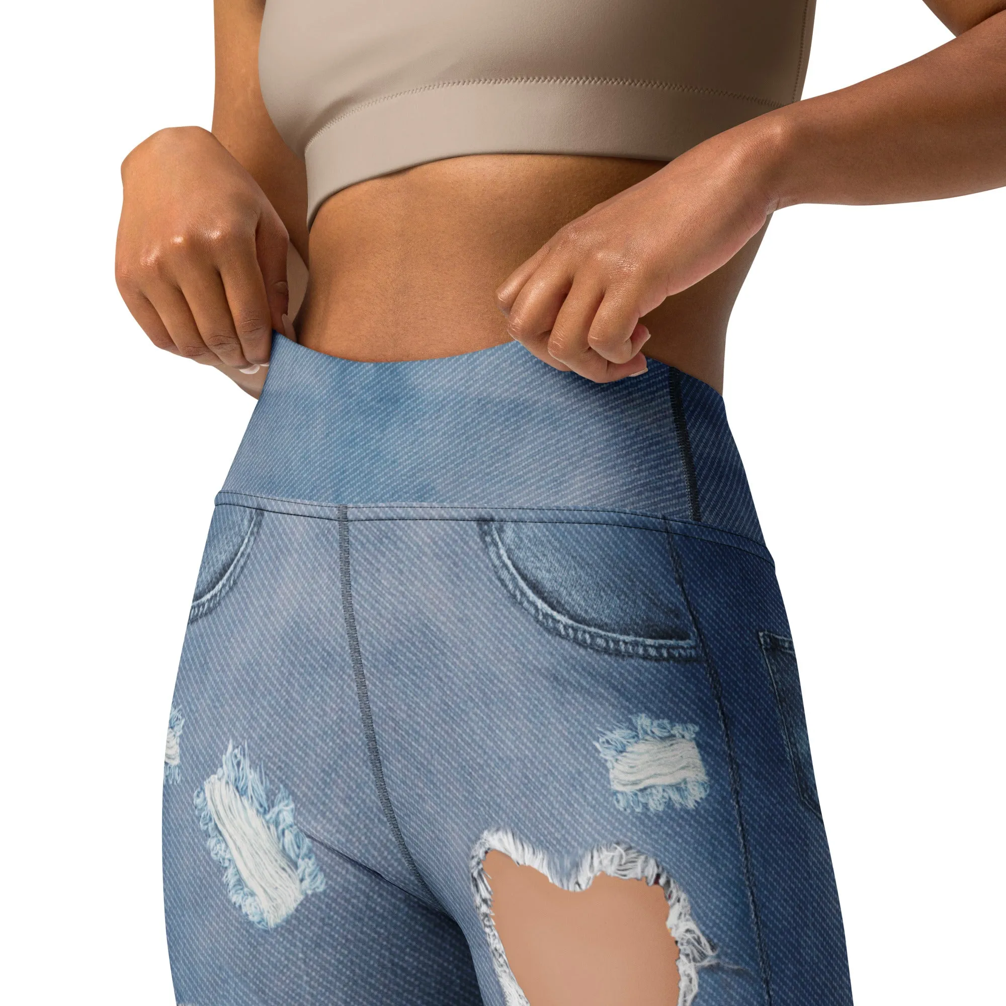 Heart Slit Denim Yoga Leggings