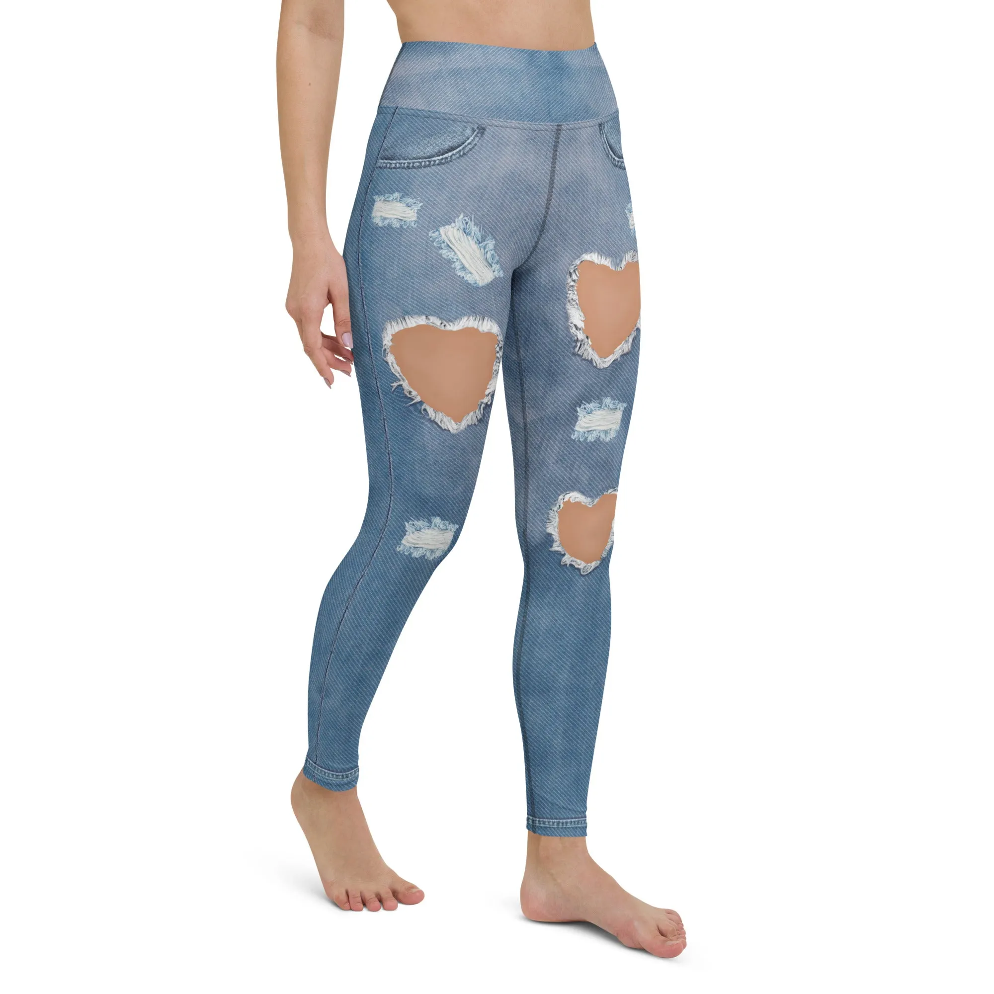 Heart Slit Denim Yoga Leggings