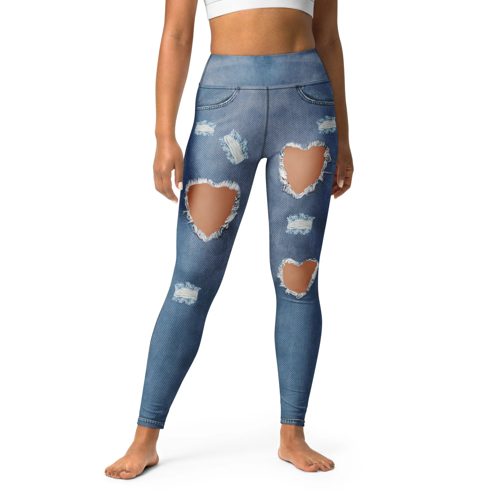 Heart Slit Denim Yoga Leggings