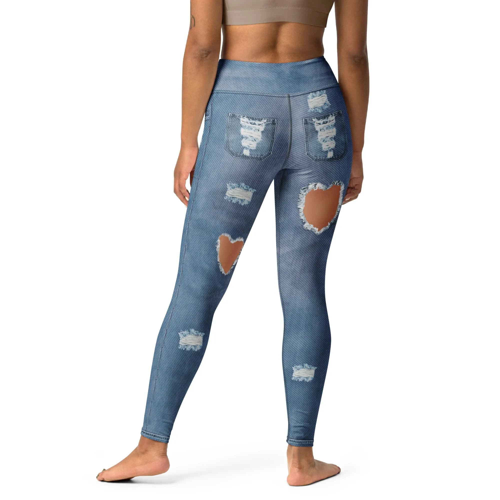 Heart Slit Denim Yoga Leggings