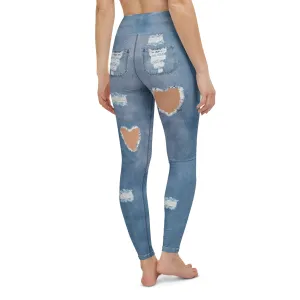 Heart Slit Denim Yoga Leggings