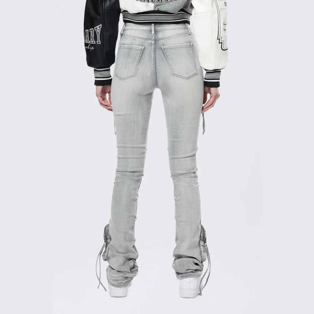 High Rise Stacked Cargo Jeans - Breezy Grey