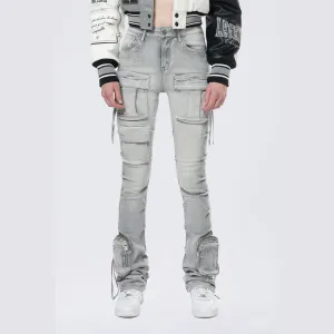 High Rise Stacked Cargo Jeans - Breezy Grey