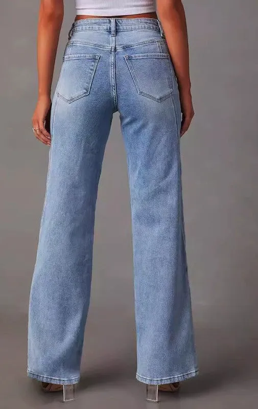 High waisted denim jeans