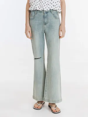 High Waisted Distressed Flared Jeans