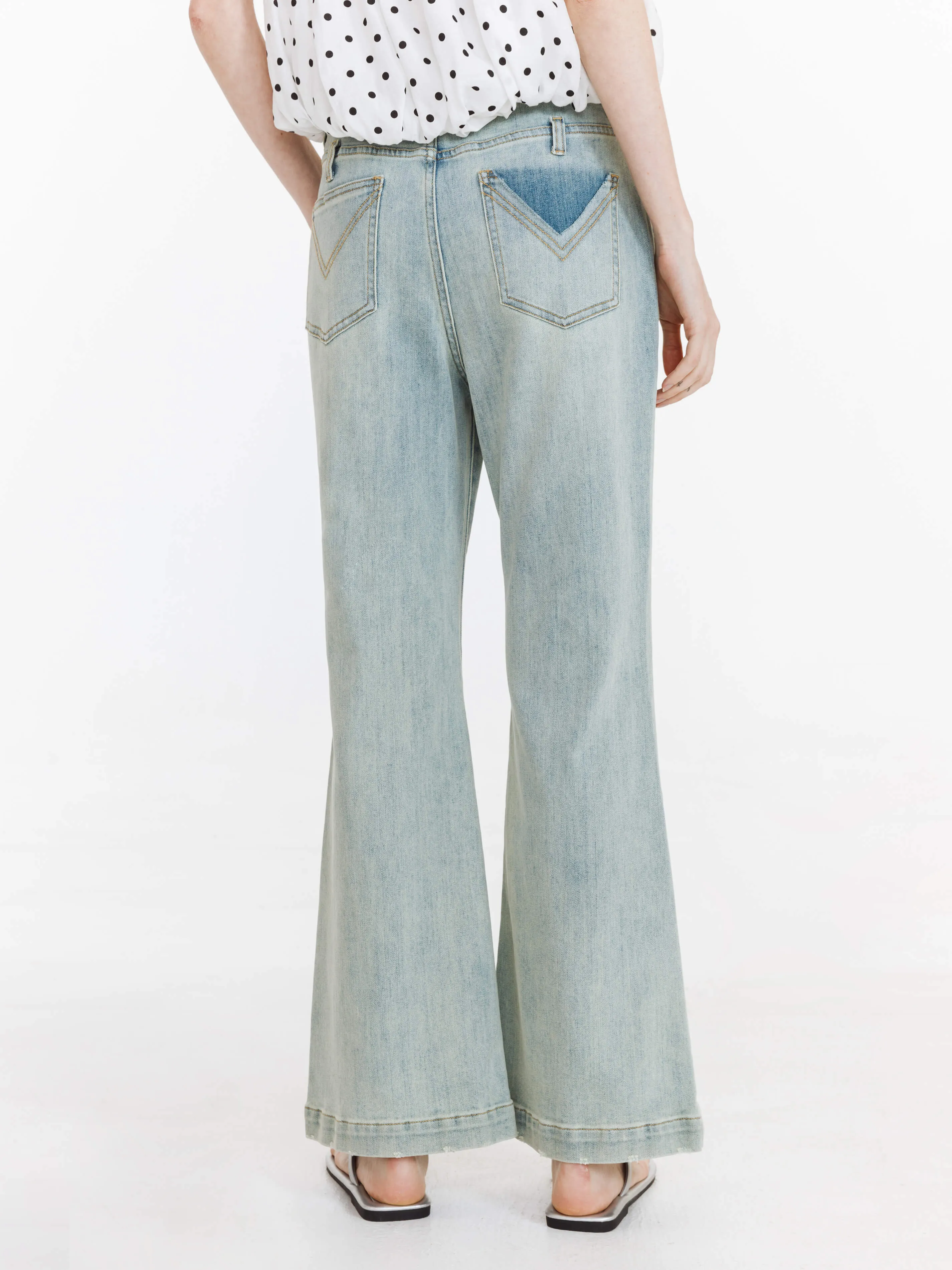 High Waisted Distressed Flared Jeans