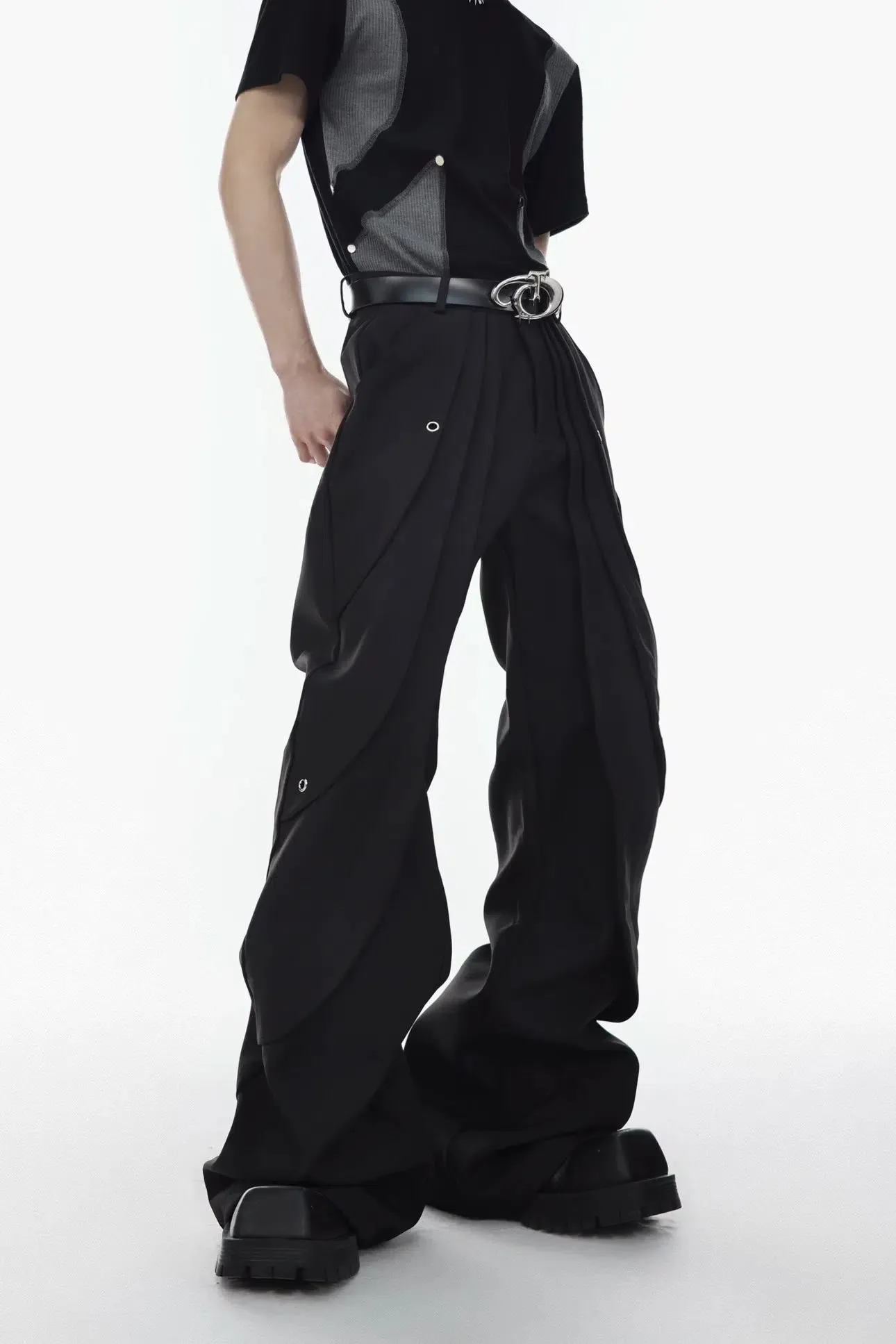 High-Waisted Pleated Flared Pants