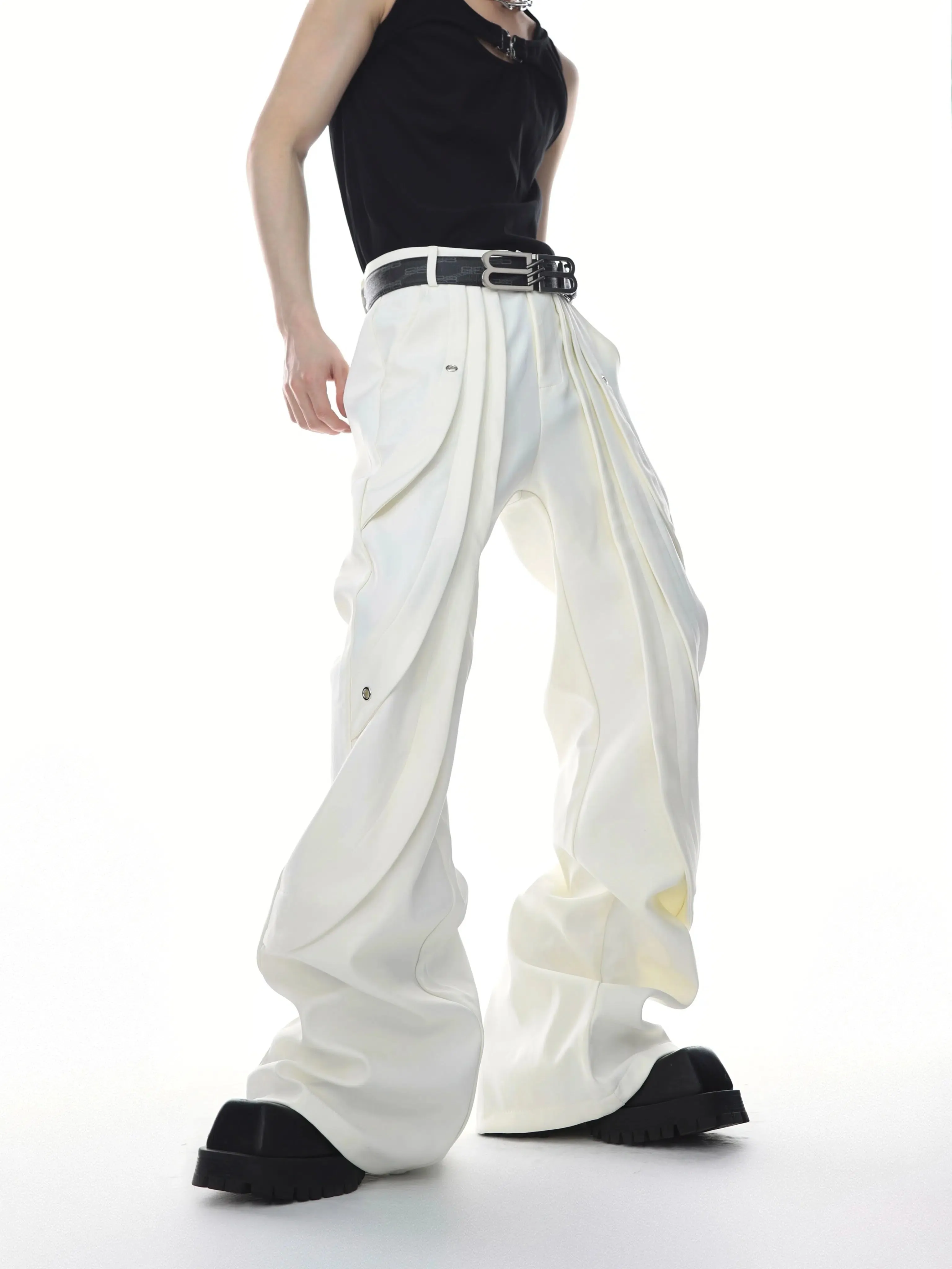 High-Waisted Pleated Flared Pants