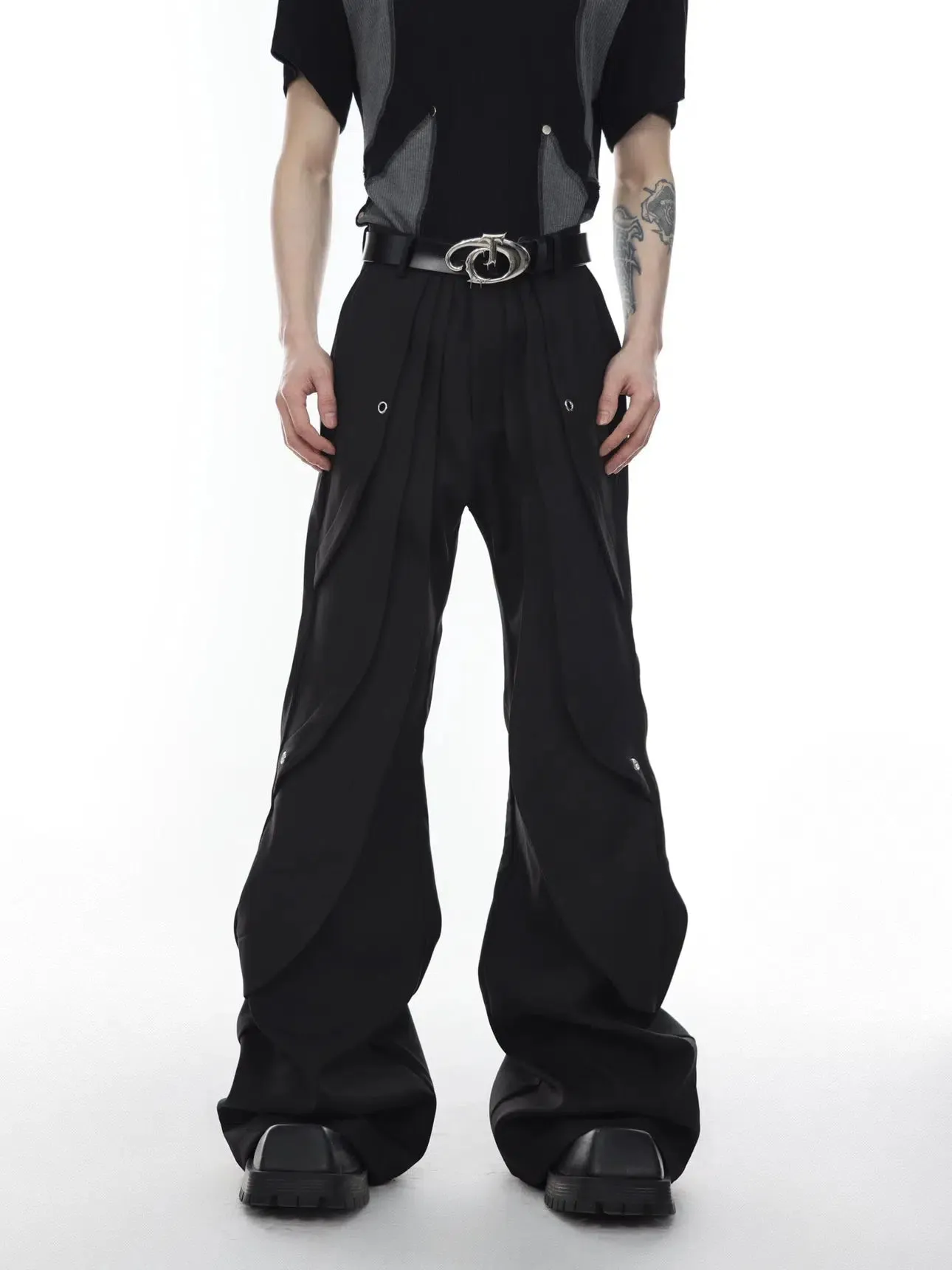 High-Waisted Pleated Flared Pants