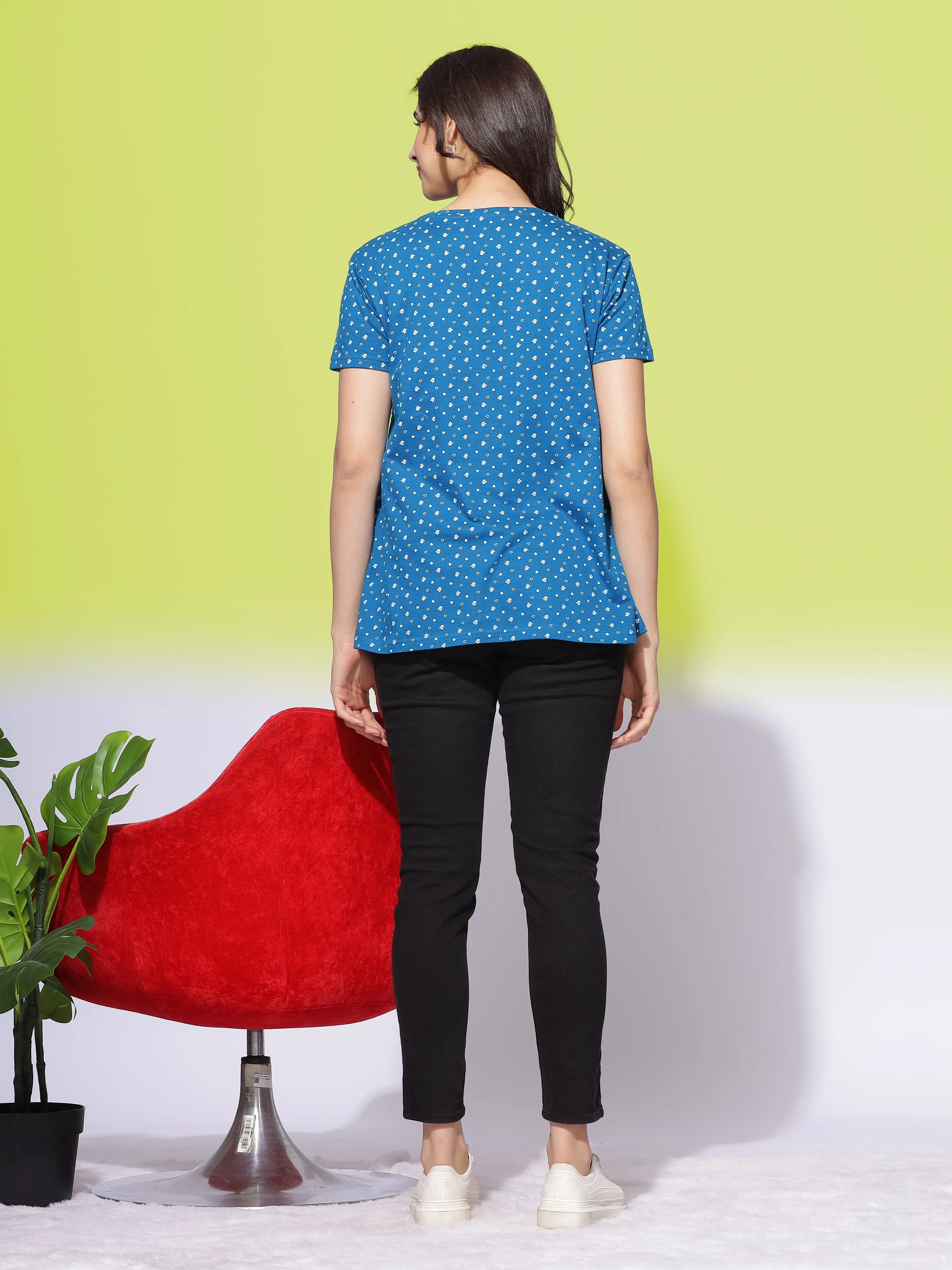 Hosiery Cotton Maternity Feeding Petrol Blue Top