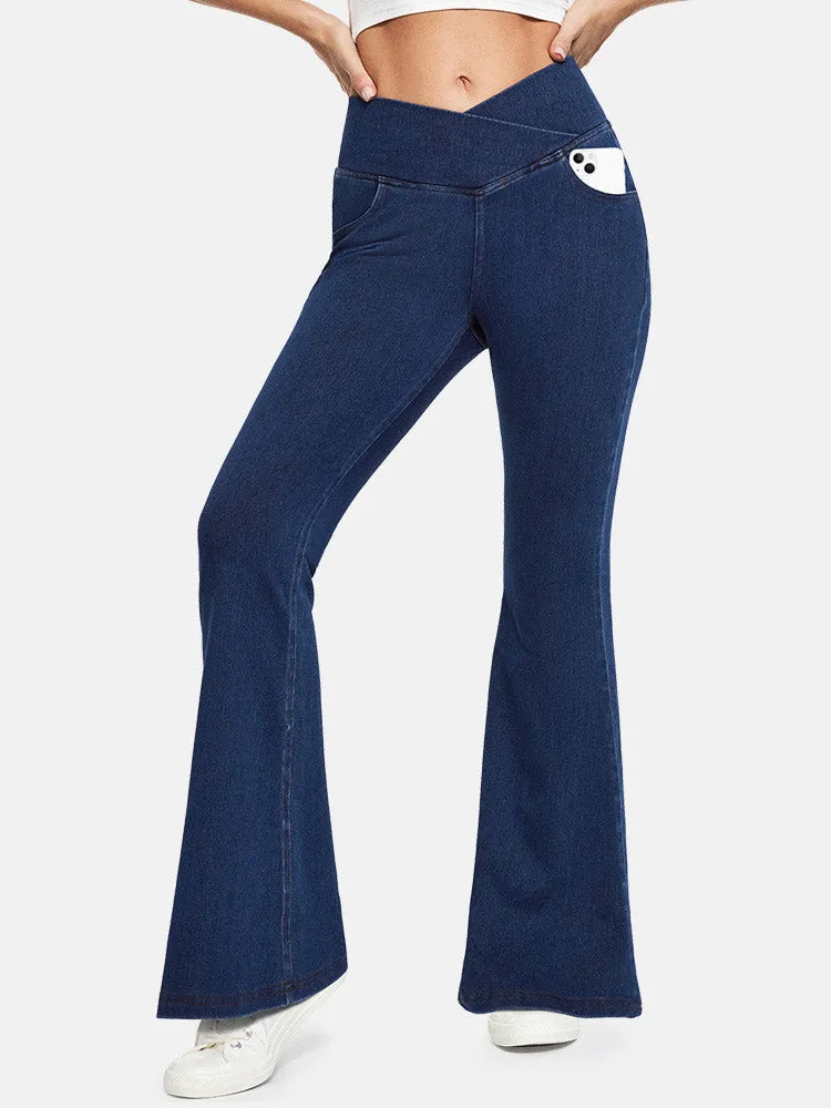 IUGA FlexDenim™ High Waist Crossover Flare Jeans for Women With Pockets