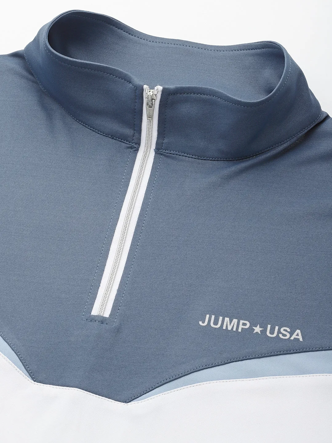 JUMP USA Men's White Ensign Blue Solid Yoga Seamless High Neck T-shirt