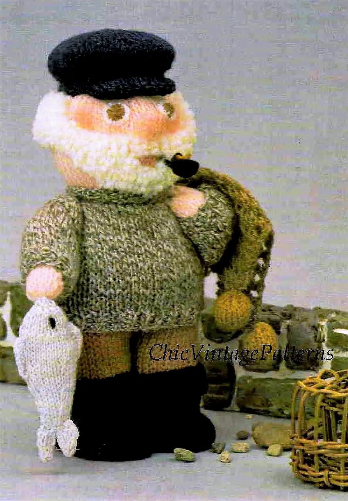 Knitted Soft Toy Pattern, Fisherman Doll, Instant Download