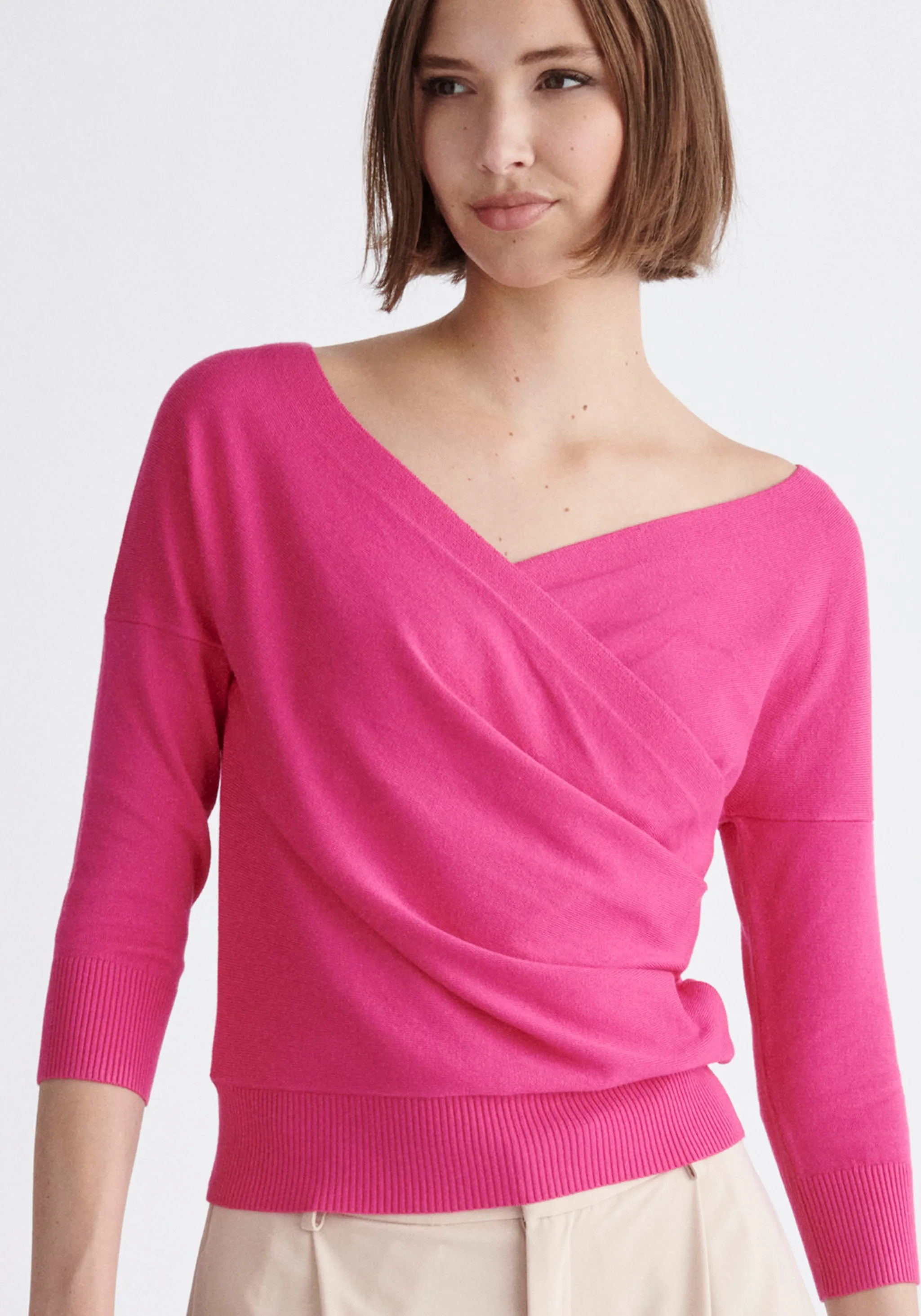 Knitted Wrap Top with 3/4 sleeves