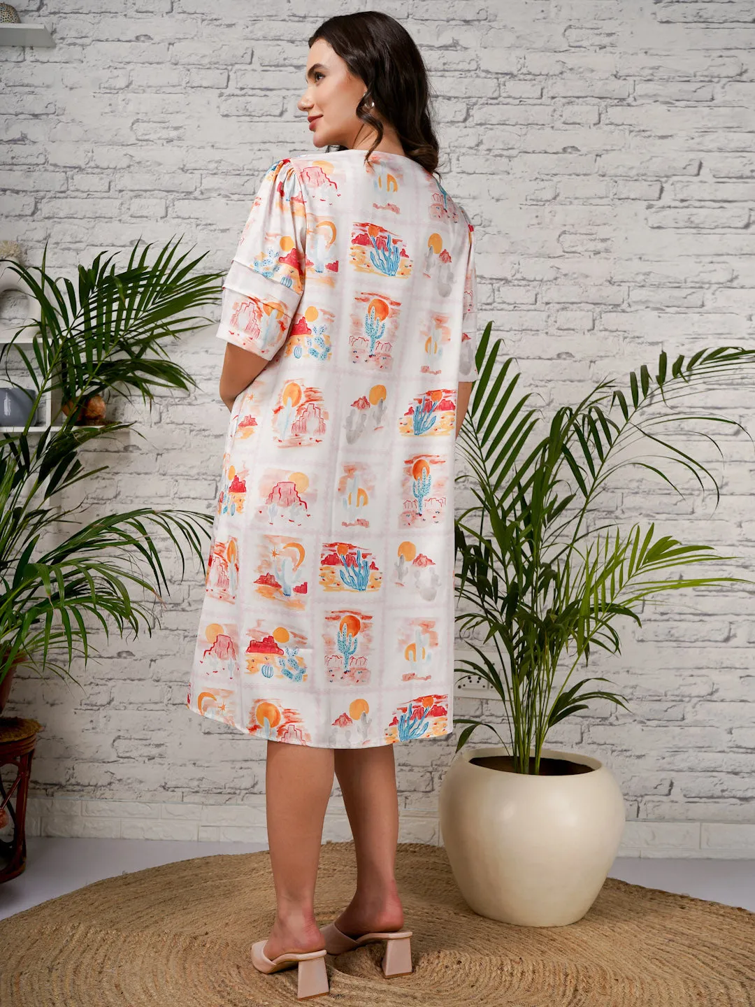 KRISHA - BEIGE FLORAL PRINT A-LINE SHIRT MATERNITY DRESS