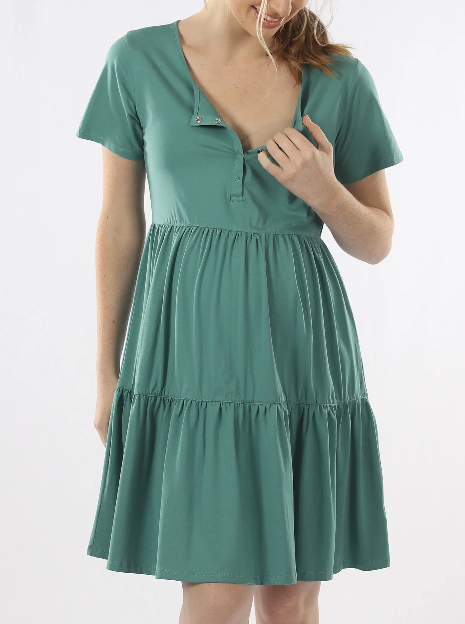 Lana Maternity Tiered Dress in Green