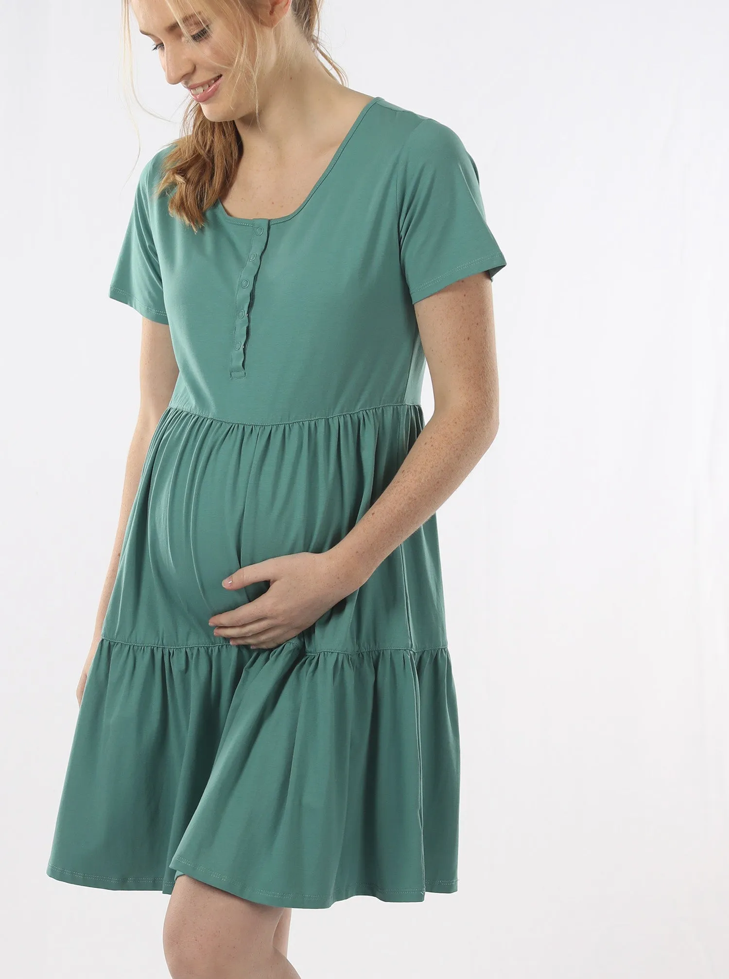 Lana Maternity Tiered Dress in Green