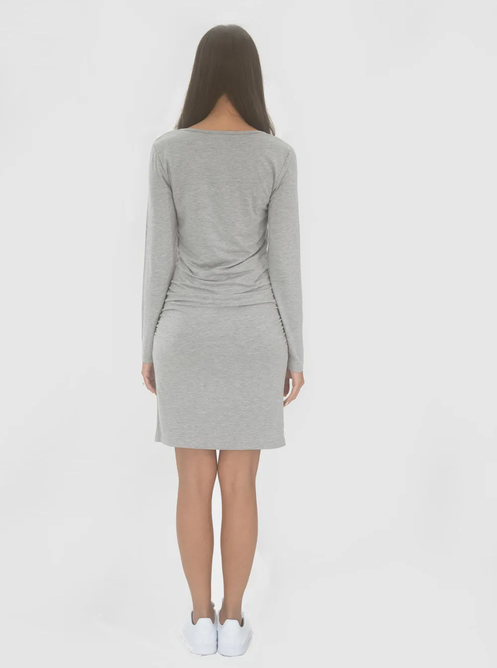 Lexie Maternity & Nursing Long Sleeve Dress in Marl Grey