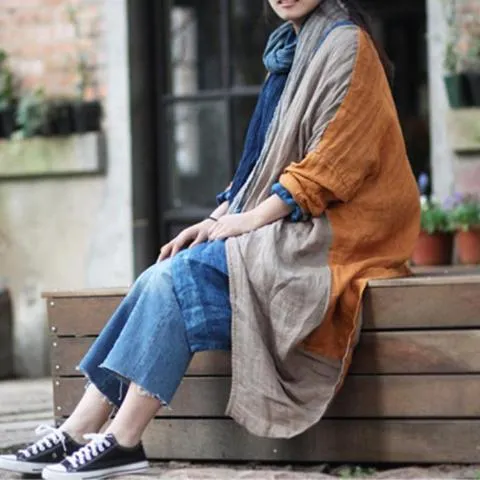 Linen Patchwork Long Cardigan | Lotus