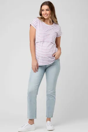 Lionel Short Sleeve Maternity Nursing Tee Lilac/White