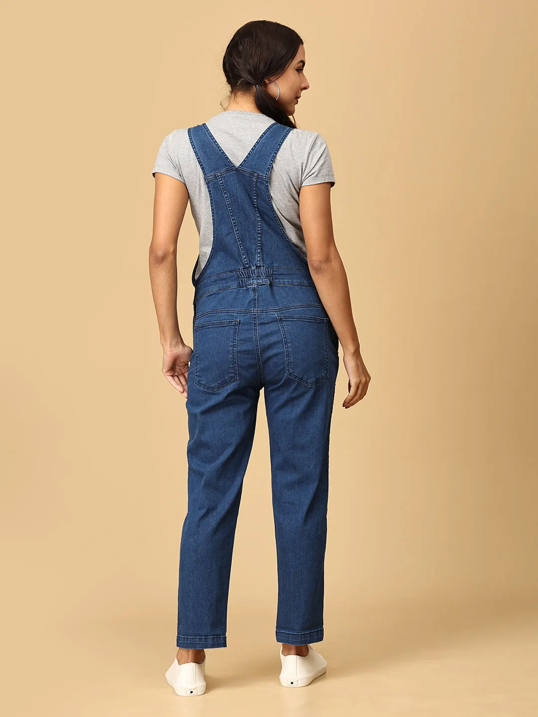 Maternity Denim Dungaree with Side Buttons Blue