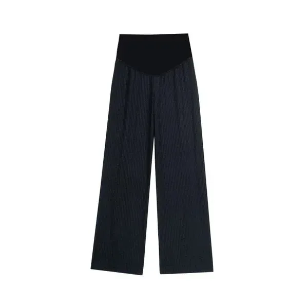 Maternity Ice Silk Wide-Leg Pants for Summer, Loose and Thin with Pleats  Nine-Point Pregnancy Trousers