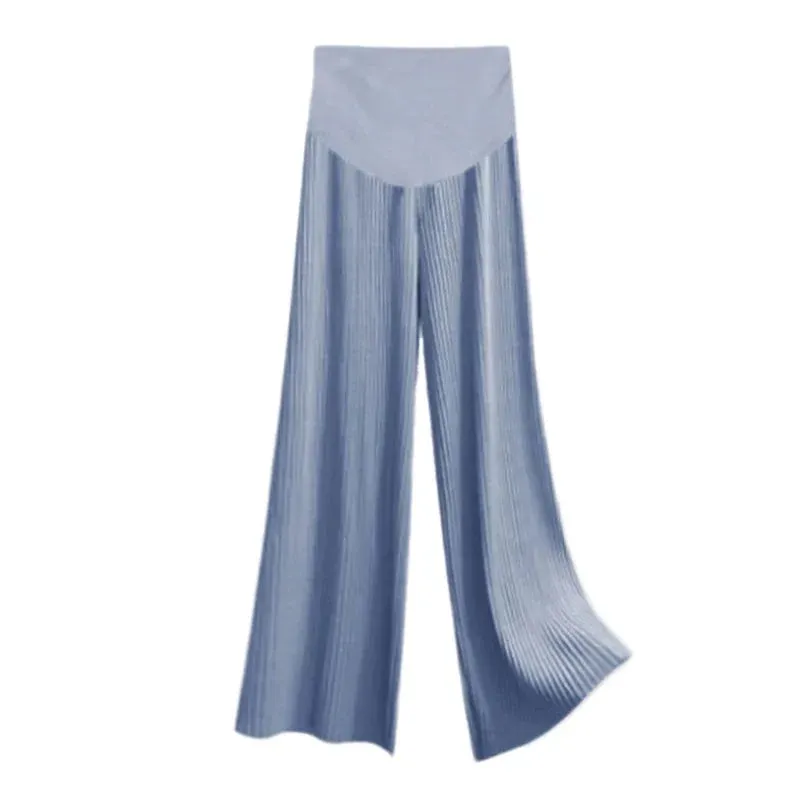 Maternity Ice Silk Wide-Leg Pants for Summer, Loose and Thin with Pleats  Nine-Point Pregnancy Trousers