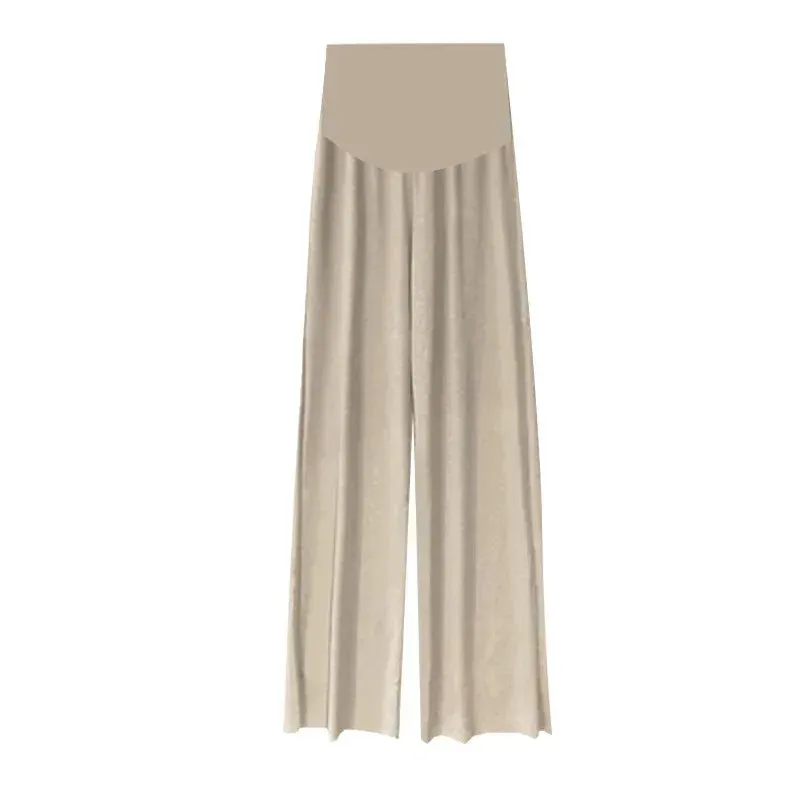 Maternity Ice Silk Wide-Leg Pants for Summer, Loose and Thin with Pleats  Nine-Point Pregnancy Trousers