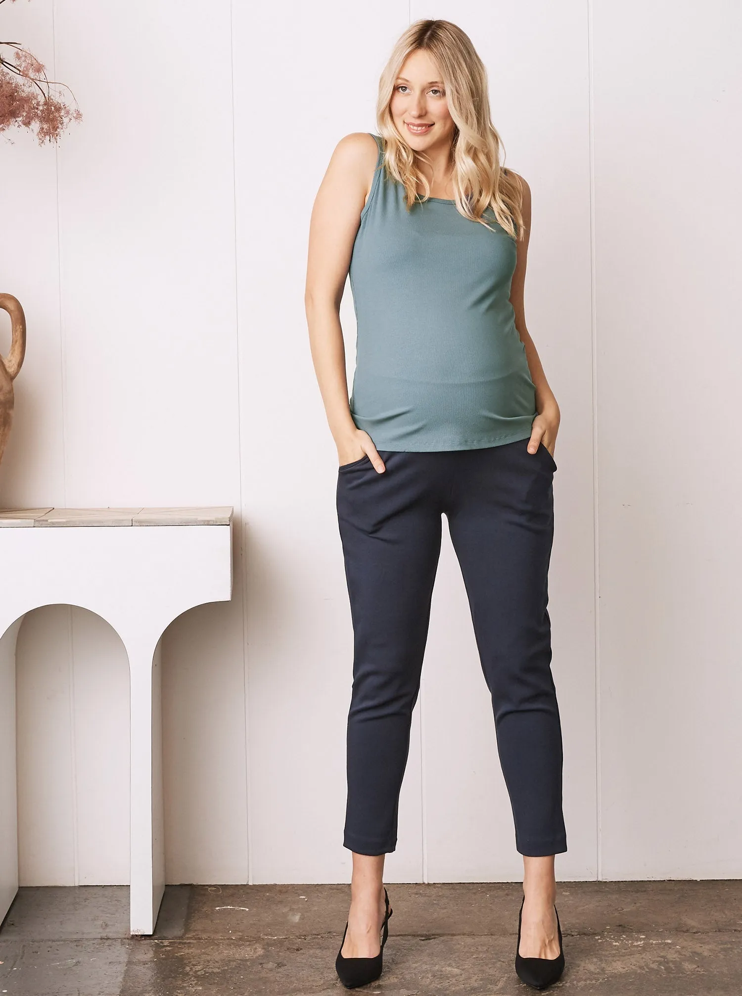 Maternity Round Neck Tank Top - Sage Green