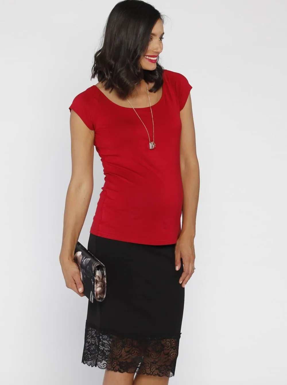 Maternity Stretchy Black Skirt with Lace Details