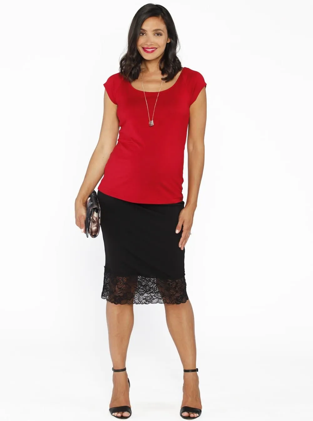 Maternity Stretchy Black Skirt with Lace Details