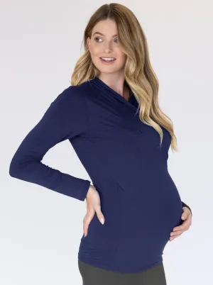 Maternity V-Neck Crossover Bamboo Long Sleeve Top in Black or Navy