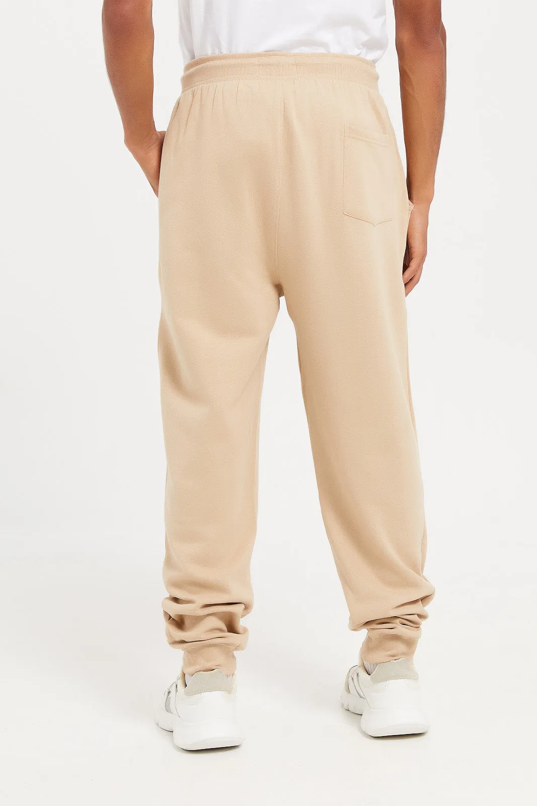 Men Plain Beige Active Track Pants