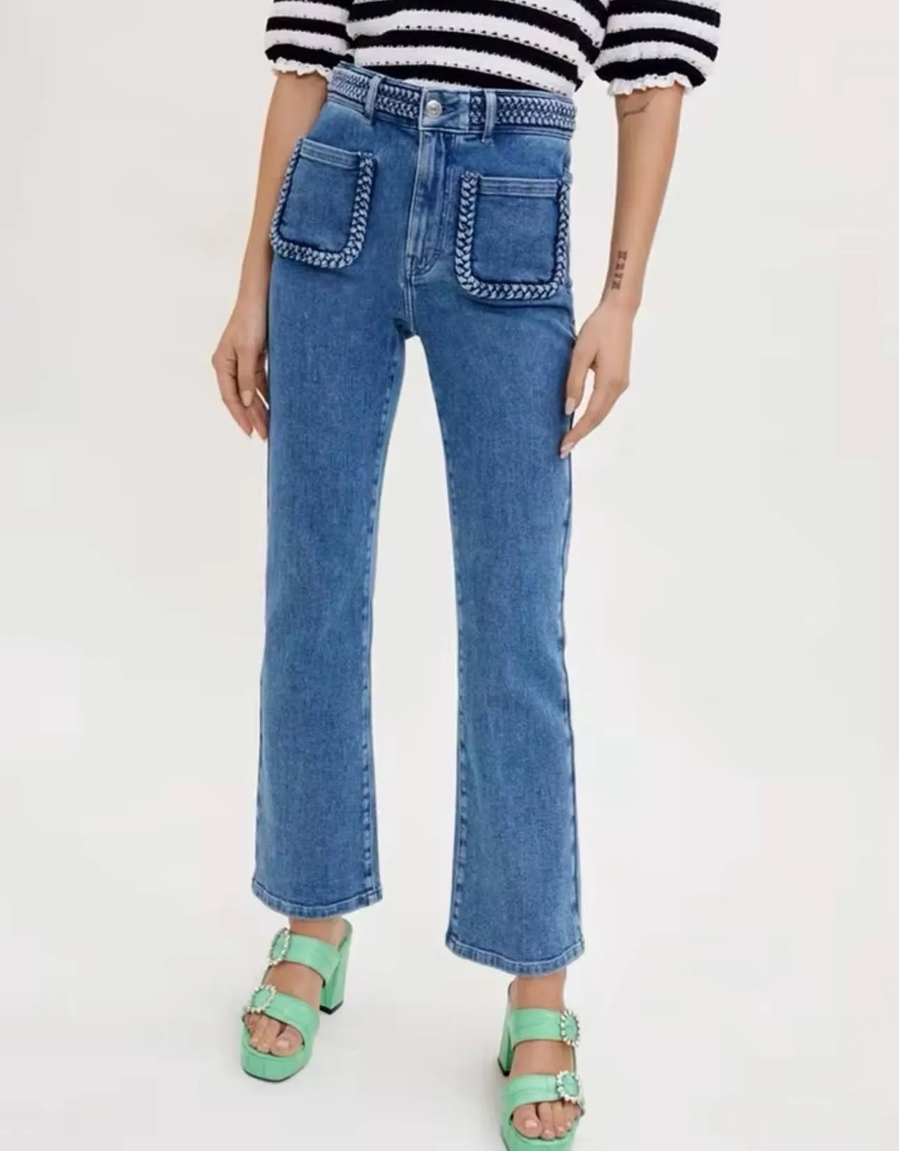 Micro Laced High Waisted Blue Jeans