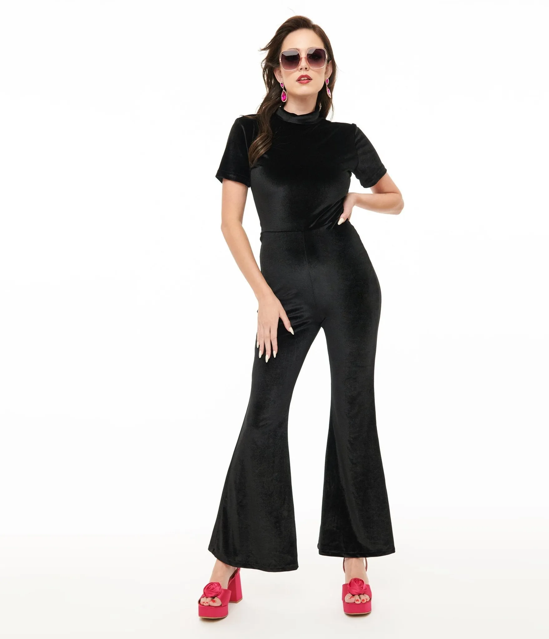 Miracle Eye Black Velvet Bell Bottom Jagger Jumpsuit