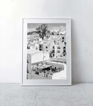 'Old Town' Ibiza / B & W Framed Print / A0